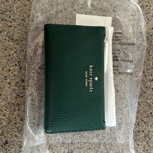 Kate Spade Deep Jade slim wallet with gold accents